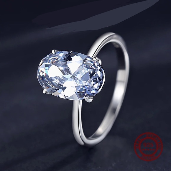 3Ct OVAL Cut VVS 4 Prong Setting Solitaire 925 Ring - Picture 6 of 16